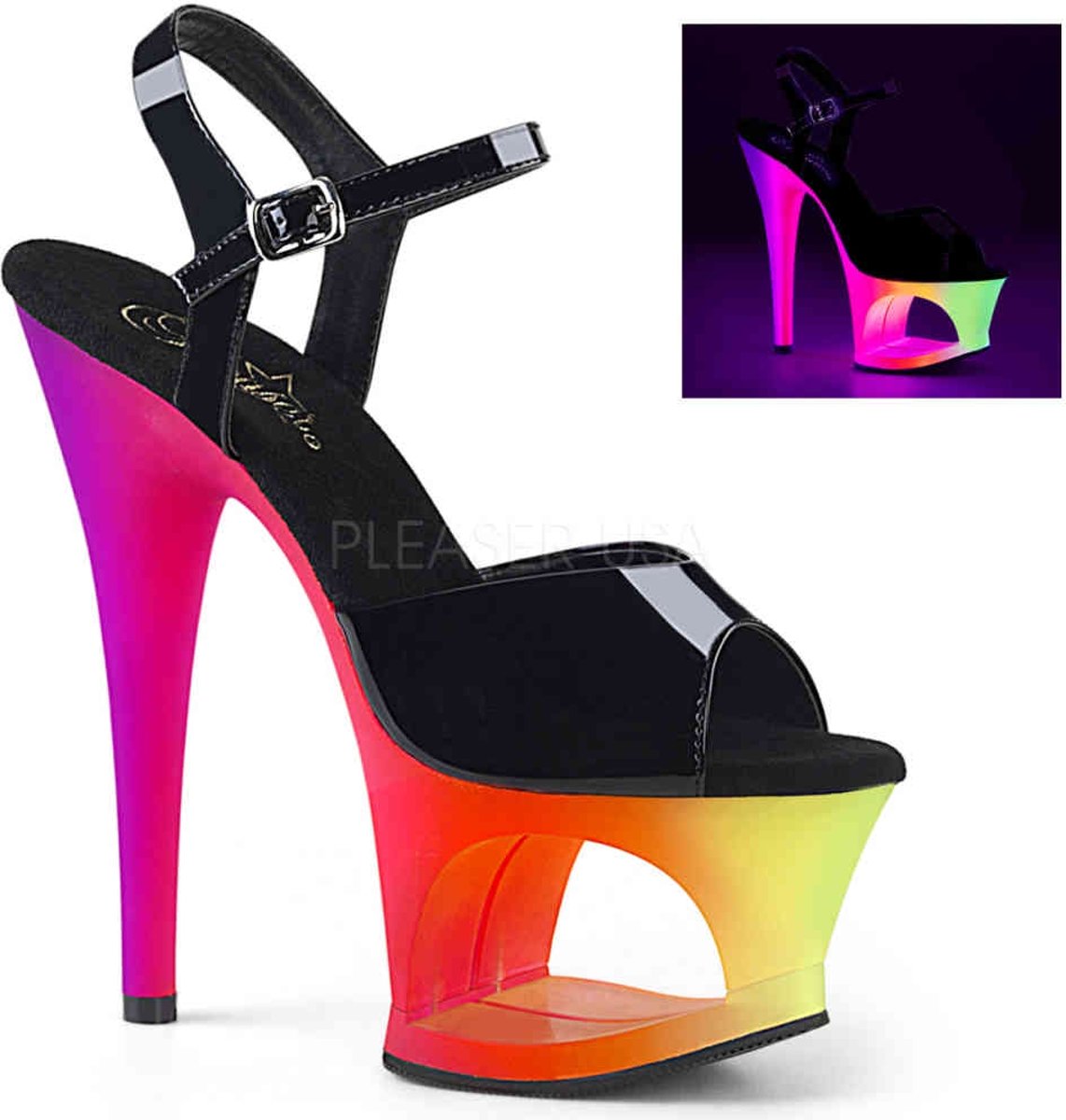 EU 36 = US 6 | MOON-709UV | 7 Heel, 2 3/4 Cut-Out PF Ankle Strap Sandal